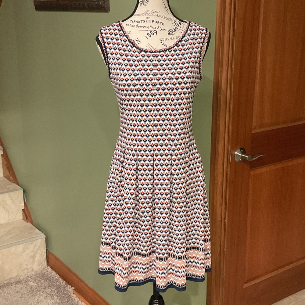 Max Studio Navy and White Heart Midi Dress, Size XS